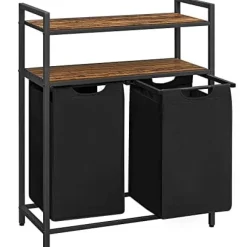 VASAGLE tvättkorgar, tvättsorterare, 2 förvaringshyllor, 46L kapacitet Rustik brun