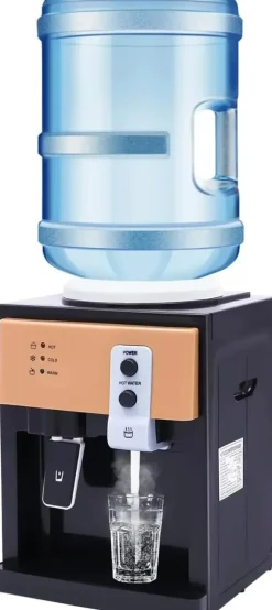 Vattenautomat, varm- och kallfunktion, enkel enknappsfunktion,svart