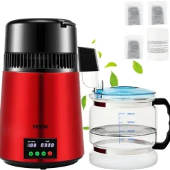 Vattendestillator, 4L kapacitet, tids- och temperaturdisplay, Vinröd