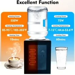 Vattendispenser - Bordsmodell - Varmt & Kallt Vatten - 220V 50Hz - Uppvärmning 550W, Kylning 75W - PP-hölje - Svart