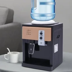 Vattendispenser, toppmatad i rostfritt stål, gul – 3 temperaturer (varm/kall/ljum), för 1,2–5 gal dunkar, snabb tappning, US/EU-kontakt Typ 2