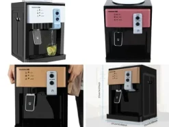 Vattendispenser, toppmatad i rostfritt stål, gul – 3 temperaturer (varm/kall/ljum), för 1,2–5 gal dunkar, snabb tappning, US/EU-kontakt Typ 2