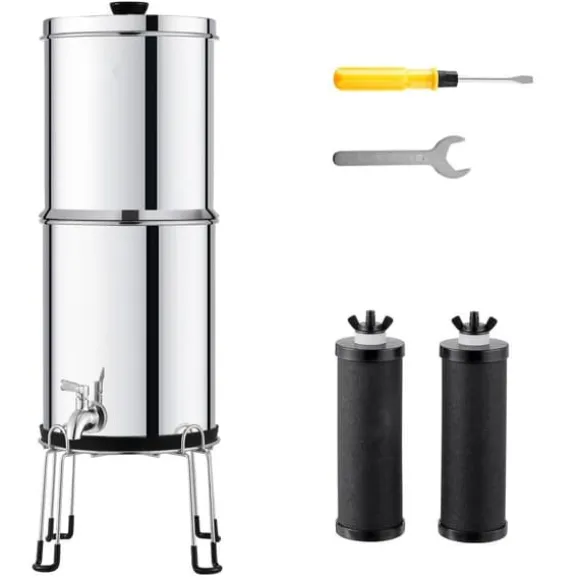 Vattenfilter Bänkskivesystem i Rostfritt Stål 2.25G, 2 Filter, Effektiv Filtrering, Hållbar Design, Gravitation-matat