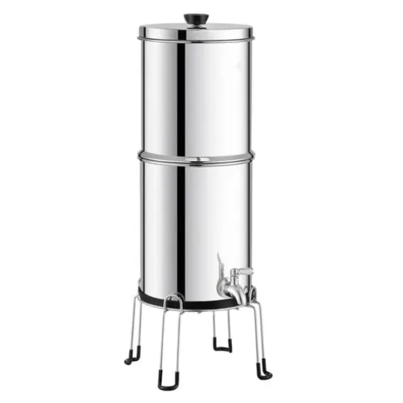 Vattenfilter Bänkskivesystem i Rostfritt Stål 2.25G, 2 Filter, Effektiv Filtrering, Hållbar Design, Gravitation-matat