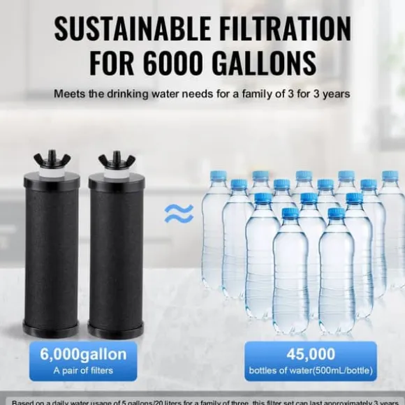 Vattenfilter Bänkskivesystem i Rostfritt Stål 2.25G, 2 Filter, Effektiv Filtrering, Hållbar Design, Gravitation-matat