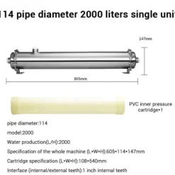 Vattenfilter system, rostfritt stål, ultrafiltreringsmembran,2000L