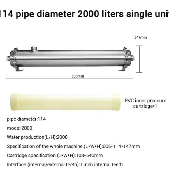 Vattenfilter system, rostfritt stål, ultrafiltreringsmembran,2000L