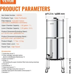 Vattenfiltersystem, 28.5x49.5 cm, rostfritt stål