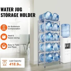 Vattenkannahållare 5-lager, Dubbelrad för 10 flaskor, Silvergrå Plastställ med Stödsystem