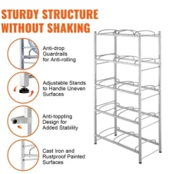 Vattenkannahållare 5-lager, Dubbelrad för 10 flaskor, Silvergrå Plastställ med Stödsystem