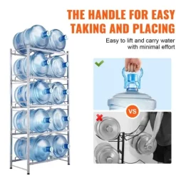 Vattenkannahållare 5-lager, Dubbelrad för 10 flaskor, Silvergrå Plastställ med Stödsystem