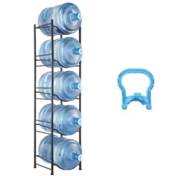 Vattenkannahållare 5-våning, Enkelrads Flaskställ för 5 Flaskor, Svart färg, Hållbar och praktisk design