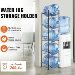 Vattenkannahållare 5-våning, Enkelrads Flaskställ för 5 Flaskor, Svart färg, Hållbar och praktisk design