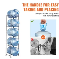 Vattenkannahållare 5-våning, Enkelrads Flaskställ för 5 Flaskor, Svart färg, Hållbar och praktisk design