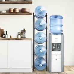 Vattenkannahållare 5-våning, Enkelrads Flaskställ för 5 Flaskor, Svart färg, Hållbar och praktisk design