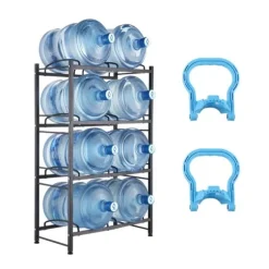 Vattenkannahållare 4-våningar, Dubbelrad Flaskställ för 8 Flaskor, Svart, Stabil Konstruktion, Platsbesparande Design