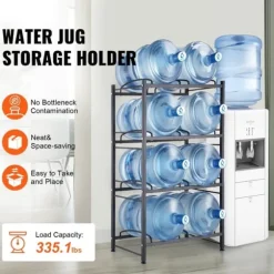 Vattenkannahållare 4-våningar, Dubbelrad Flaskställ för 8 Flaskor, Svart, Stabil Konstruktion, Platsbesparande Design