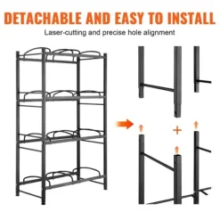 Vattenkannahållare 4-våningar, Dubbelrad Flaskställ för 8 Flaskor, Svart, Stabil Konstruktion, Platsbesparande Design