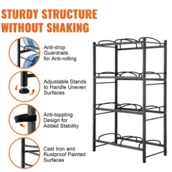 Vattenkannahållare 4-våningar, Dubbelrad Flaskställ för 8 Flaskor, Svart, Stabil Konstruktion, Platsbesparande Design