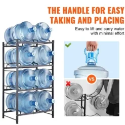Vattenkannahållare 4-våningar, Dubbelrad Flaskställ för 8 Flaskor, Svart, Stabil Konstruktion, Platsbesparande Design
