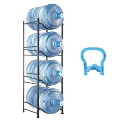 Vattenkannahållare 4-vånings, Enkelrads flaskställ för 4 flaskor, Svart, hållbar design, perfekt för hemmet