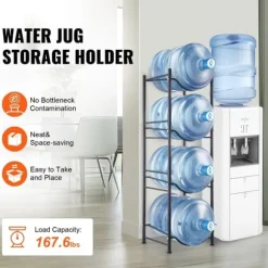 Vattenkannahållare 4-vånings, Enkelrads flaskställ för 4 flaskor, Svart, hållbar design, perfekt för hemmet