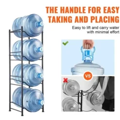 Vattenkannahållare 4-vånings, Enkelrads flaskställ för 4 flaskor, Svart, hållbar design, perfekt för hemmet