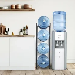 Vattenkannahållare 4-vånings, Enkelrads flaskställ för 4 flaskor, Svart, hållbar design, perfekt för hemmet