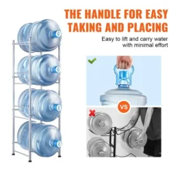 Vattenkannahållare 4-vånings, Enkelrads vattenflaskställ för 4 flaskor, Silver, hållbar design, kompakt och praktisk