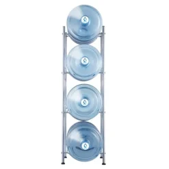 Vattenkannahållare 4-vånings, Enkelrads vattenflaskställ för 4 flaskor, Silver, hållbar design, kompakt och praktisk