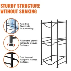Vattenkannahållare 3-vånings, Enkelrads flaskställ för 3 flaskor, Svart, robust design, utrymmeseffektiv