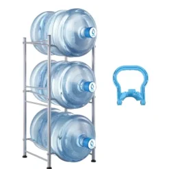 Vattenkannahållare 3-vånings, enkelrads flaskställ för 3 flaskor, silverfärg, robust och stilren design