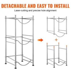 Vattenkannahållare 3-vånings, enkelrads flaskställ för 3 flaskor, silverfärg, robust och stilren design
