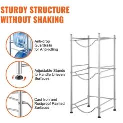 Vattenkannahållare 3-vånings, enkelrads flaskställ för 3 flaskor, silverfärg, robust och stilren design