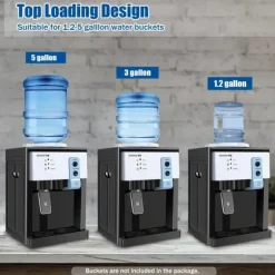 Vattenkylare & vattendispenser - Toppmatad bordsmodell - 19 L (5 gal) - Varmt & kallt vatten - 110V - Rostfritt stål & PP - Svart