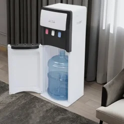 Vattenkylare och Dispenser - Golvstående - Bottenmatad - Varm & Kall - Spänning 220V - EU-kontakt - Uppvärmning 500W, Kylning 75W - Vit