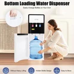 Vattenkylare och Dispenser - Golvstående - Bottenmatad - Varm & Kall - Spänning 220V - EU-kontakt - Uppvärmning 500W, Kylning 75W - Vit