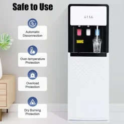 Vattenkylare och Dispenser - Golvstående - Bottenmatad - Varm & Kall - Spänning 220V - EU-kontakt - Uppvärmning 500W, Kylning 75W - Vit