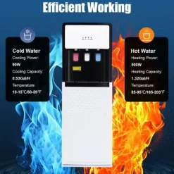 Vattenkylare och Dispenser - Golvstående - Bottenmatad - Varm & Kall - Spänning 220V - EU-kontakt - Uppvärmning 500W, Kylning 75W - Vit