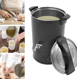 Vaxsmältare för ljustillverkning - Elektrisk vaxgryta 12 l - 1800 W - SUS304 rostfritt stål - Justerbar 30–110°C - Spänning 220–240 V, 50 Hz - Svart | CDON