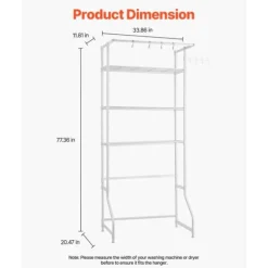 Över Tvättmaskin Hylla, Enkelrad 3-Vånings Förvaringsställ, Vit, för Torktumlare och Tvättmaskin
