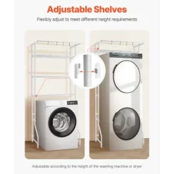Över Tvättmaskin Hylla, Enkelrad 3-Vånings Förvaringsställ, Vit, för Torktumlare och Tvättmaskin