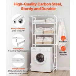 Över Tvättmaskin Hylla, Enkelrad 3-Vånings Förvaringsställ, Vit, för Torktumlare och Tvättmaskin
