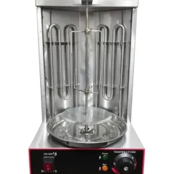 Vertikal Doner Grill, 3 kW Värmekapacitet, Justerbar Temperatur 50-300 °C, Mått 29,5 cm x 26,5 cm x 48,5 cm, Rotationshastighet 6 RPM