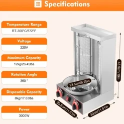 Vertikal Kebabmaskin, Rostfritt Stål, LPG Bränsle,svart