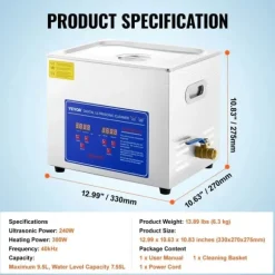 Vevor Ultrasonic Rengörare, 240W Effekt, 40kHz Frekvens,10L
