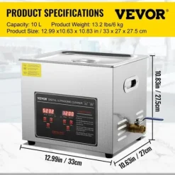 VEVOR Ultrasonic Rengörare, 10L Kapacitet, Hög Ultraljudseffekt, Digital Kontroll,10L