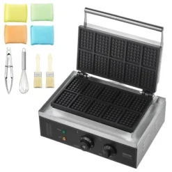 Våffeljärn, 10 rektangulär kommersiell våffelbaker, 39x35.5x23 cm, silver, rostfritt stål