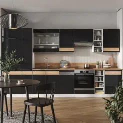 Vicco Fame-Line kök, Blank svart ek/vit, 355 cm