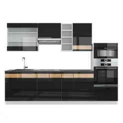 Vicco Fame-Line kök, Blank svart ek/vit, 280 cm